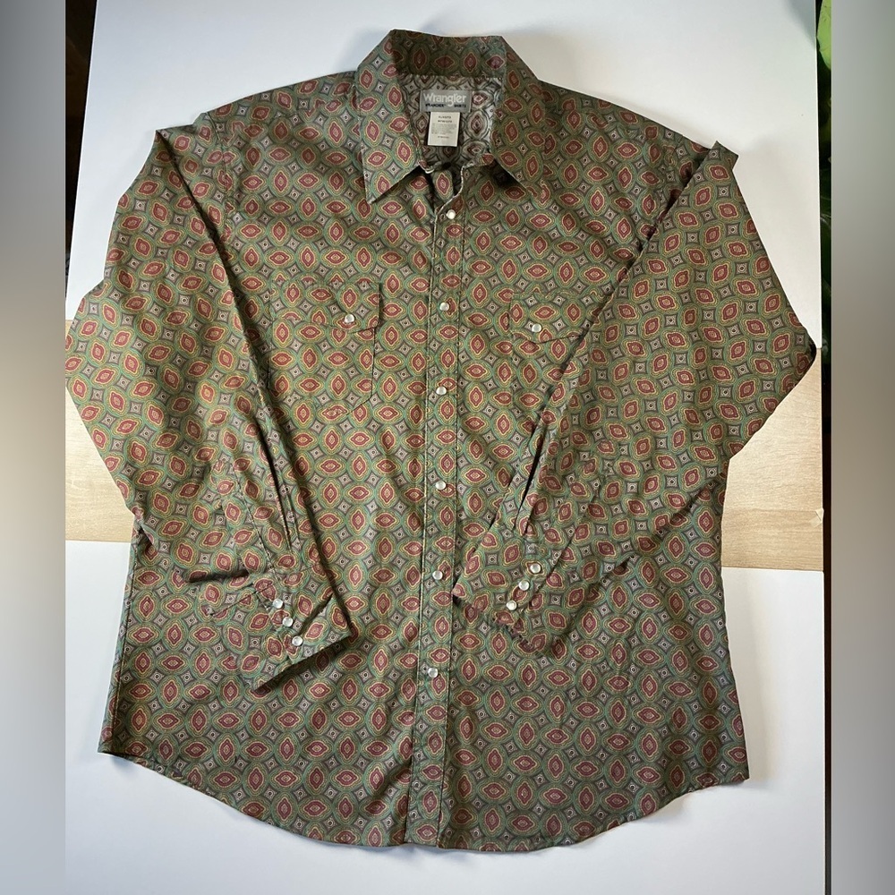 New Wrangler Wrancher Western Pearl Snap Shirt Long Sleeve Size XL